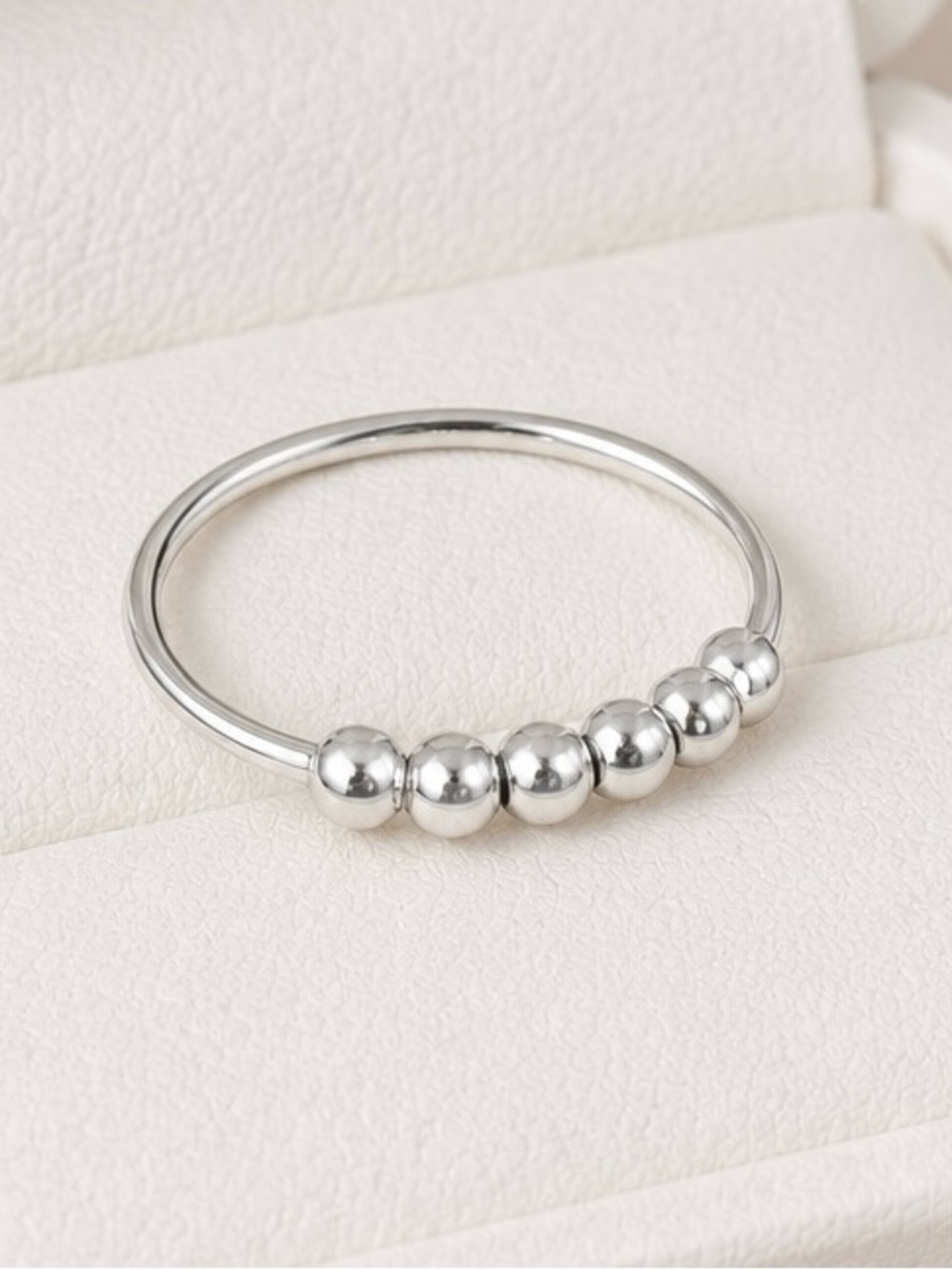 Sterling Silver Anxiety Beaded Stackable Ring - Silver